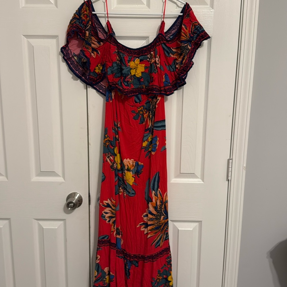 Off the shoulder, maxi flower, print dress perfect for the summer
